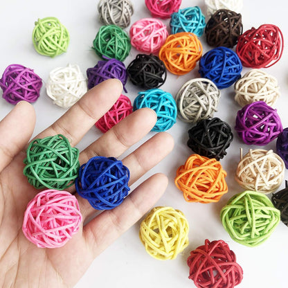 32 Pack Rattan Balls for Birds, 1.2 Inch Wicker Chew Toys for Parrots, Parakeets & Small Pets, Natural Cage Bite Balls, DIY Craft Accessories, Vase Fillers, Multi-Color
