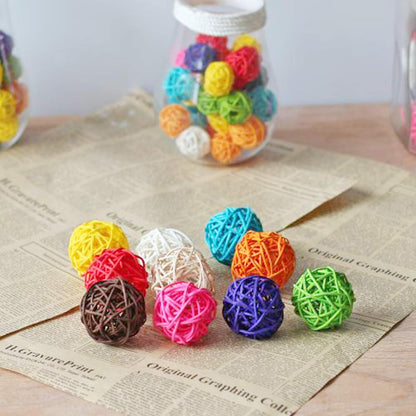 32 Pack Rattan Balls for Birds, 1.2 Inch Wicker Chew Toys for Parrots, Parakeets & Small Pets, Natural Cage Bite Balls, DIY Craft Accessories, Vase Fillers, Multi-Color