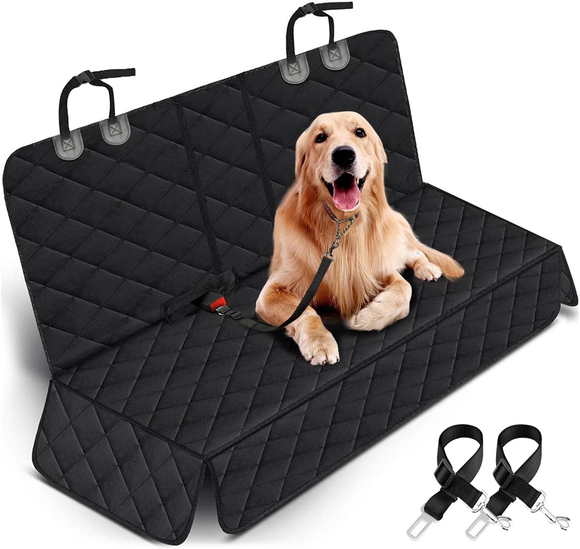Dog Car Seat Cover - Waterproof Back Seat Protector for Pets, Non-Slip Design with Middle Armrest Compatibility for Most Cars, SUVs, and Trucks - Black