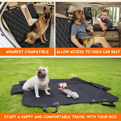 Dog Car Seat Cover - Waterproof Back Seat Protector for Pets, Non-Slip Design with Middle Armrest Compatibility for Most Cars, SUVs, and Trucks - Black