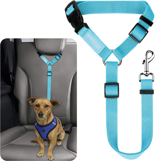 Pet Dog Cat Seat Belts, Car Headrest Restraint Adjustable Safety Leads Vehicle Seatbelt Harness (1 Pack, Blue, Not Elastic)