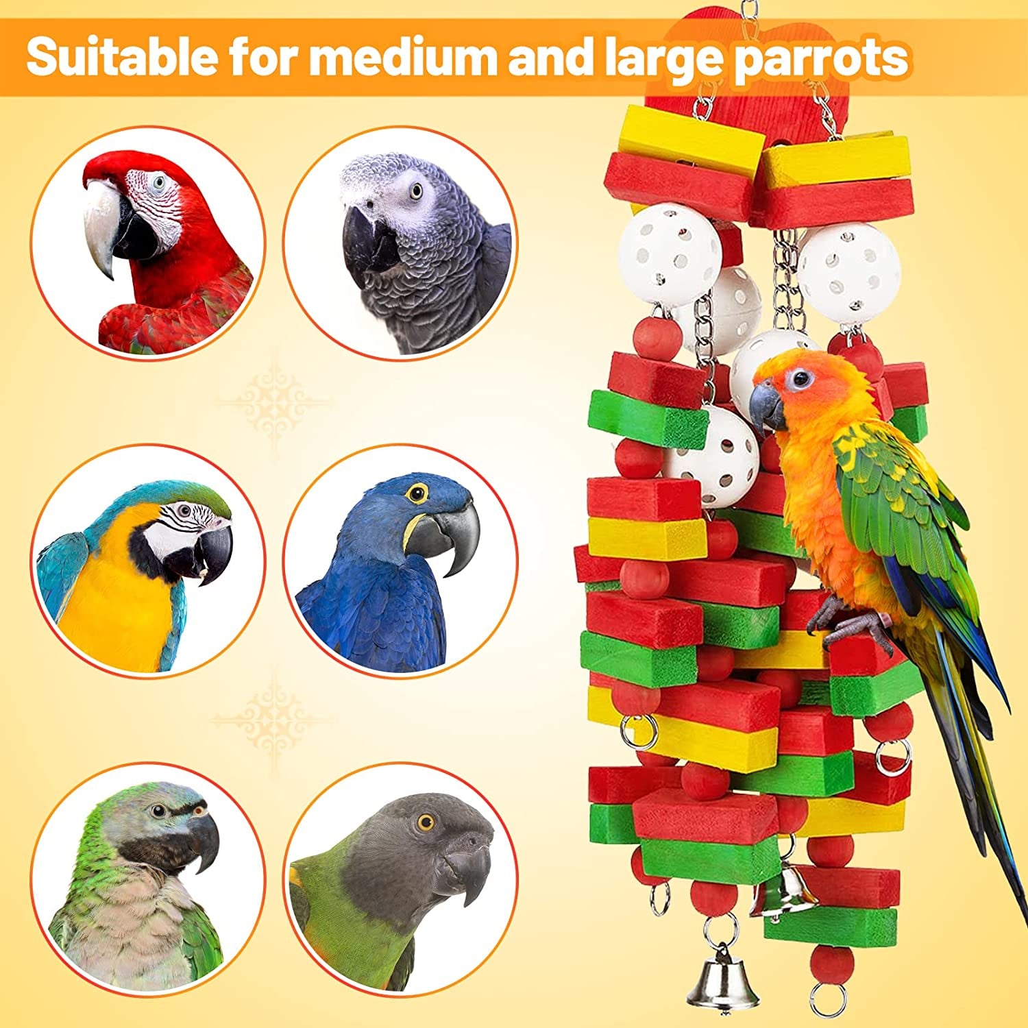 Large Bird Parrot Toys for Cockatoos, African Grey Macaws and Amazon Parrots