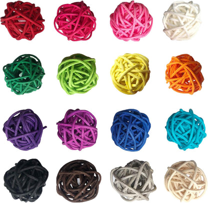 32 Pack Rattan Balls for Birds, 1.2 Inch Wicker Chew Toys for Parrots, Parakeets & Small Pets, Natural Cage Bite Balls, DIY Craft Accessories, Vase Fillers, Multi-Color